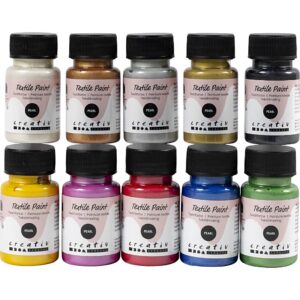 Tekstilmaling, perlemor, dækkende, ass. farver, 10x50 ml/ 1 pk.