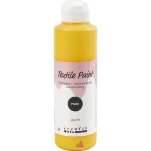 Tekstilmaling, perlemor, dækkende, gul, 250 ml/ 1 fl.