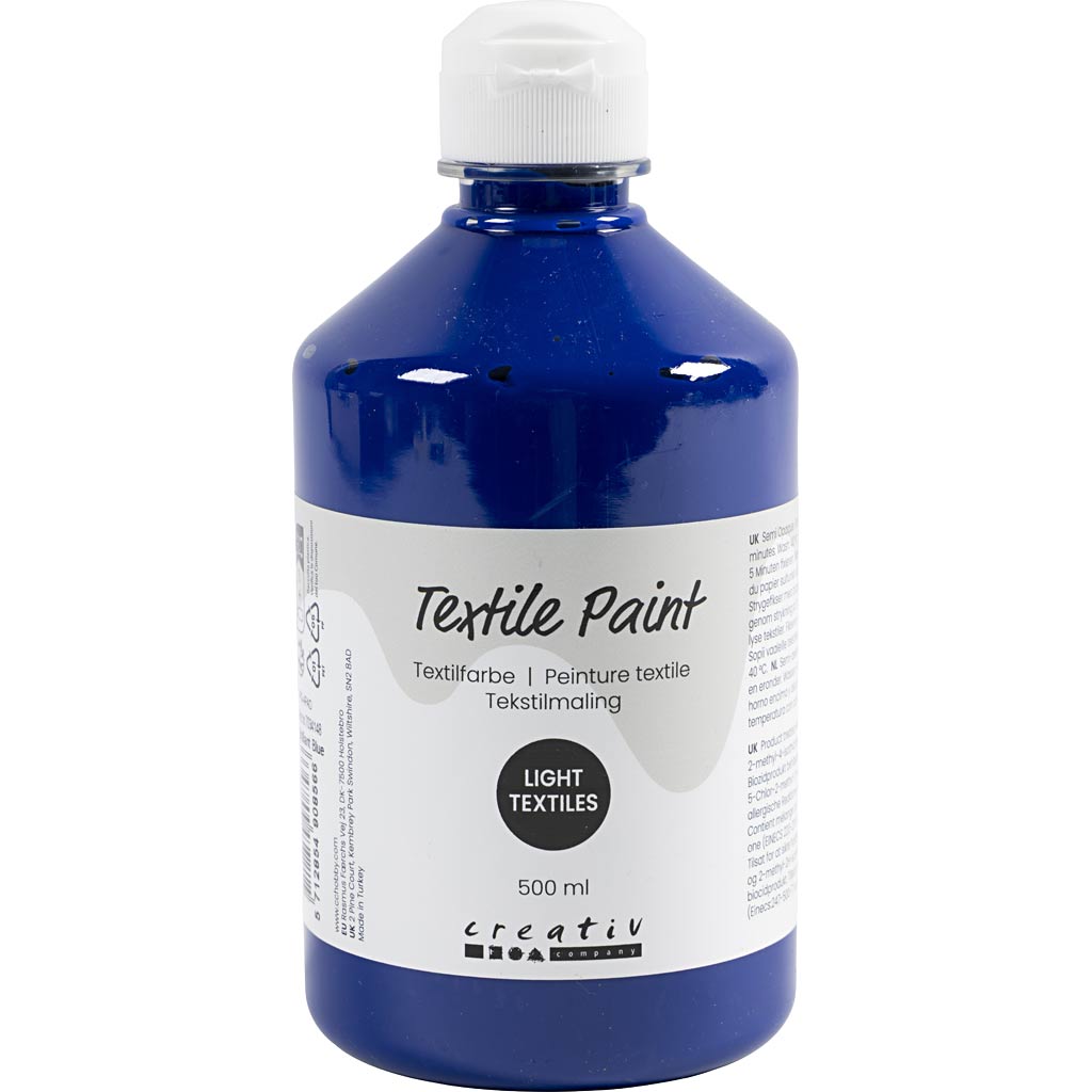 Tekstilmaling, halvdækkende, brilliant blå, 500 ml/ 1 fl.