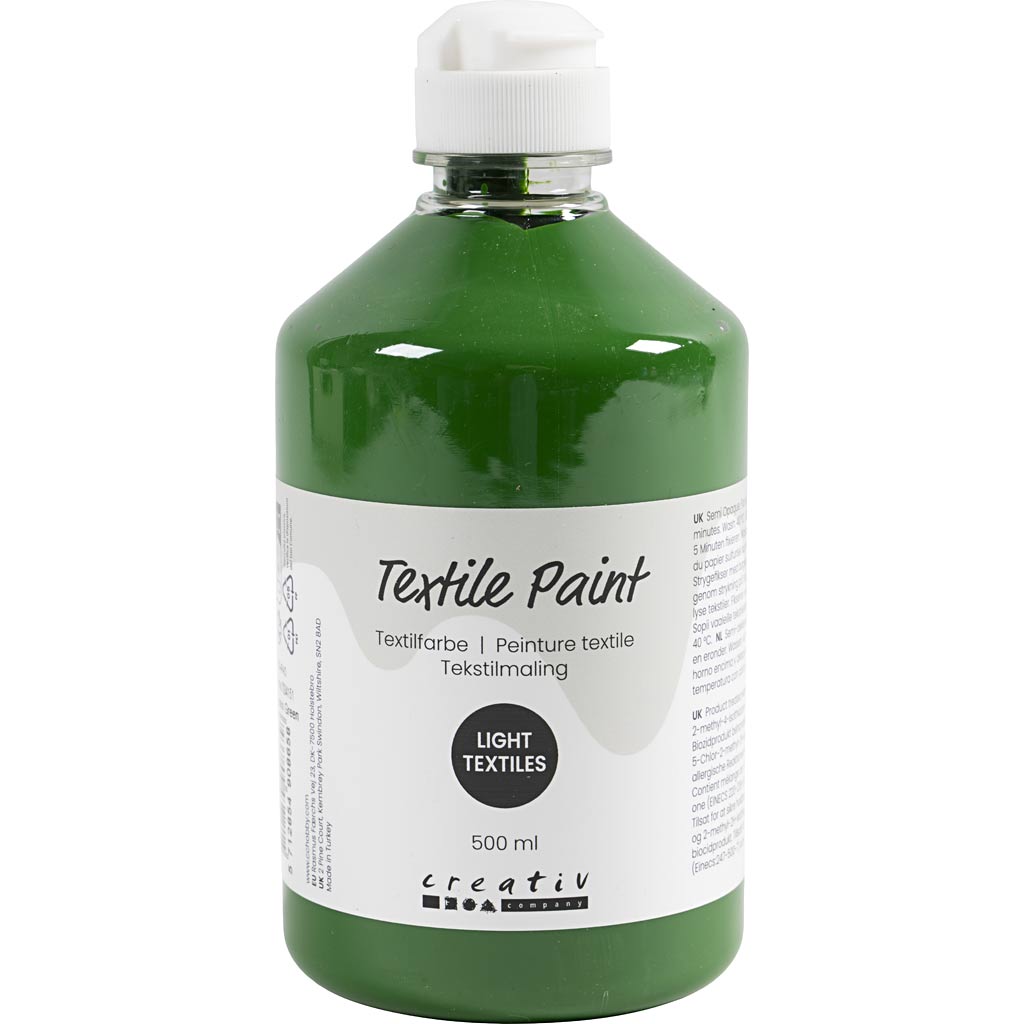 Tekstilmaling, halvdækkende, græsgrøn, 500 ml/ 1 fl.
