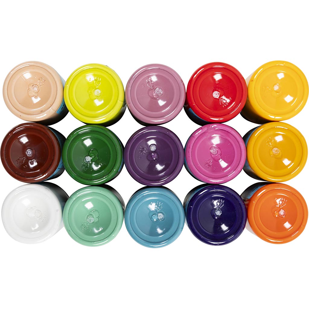 Tekstilmaling, halvdækkende, ass. farver, 15x500 ml/ 1 pk.
