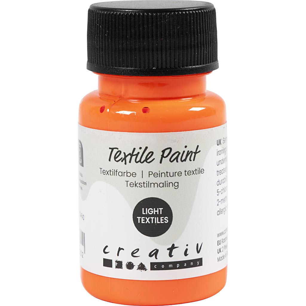 Tekstilmaling, halvdækkende, neon orange, 50 ml/ 1 fl.