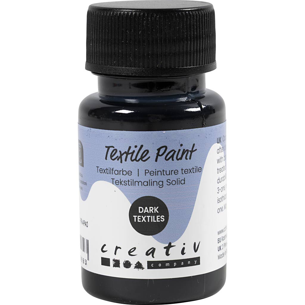 Tekstilmaling Solid, dækkende, sort, 50 ml/ 1 fl.