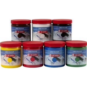 Linoleumssværte, ass. farver, 7x250 ml/ 1 pk.