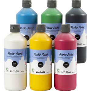 Temperamaling, mat, halvdækkende, ass. farver, 6x500 ml/ 1 pk.