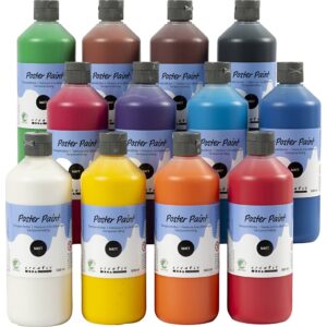 Temperamaling, mat, halvdækkende, ass. farver, 12x500 ml/ 1 pk.
