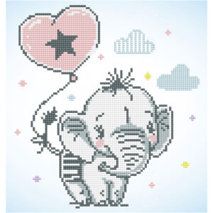 Diamond Dotz - billede på stof, Baby elefant, str. 28x35,5 cm, 1 pk.