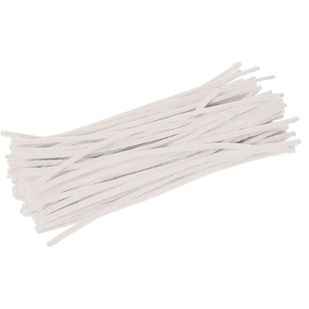 Chenille, L: 30 cm, tykkelse 4 mm, hvid, 2x50 stk./ 1 pk.