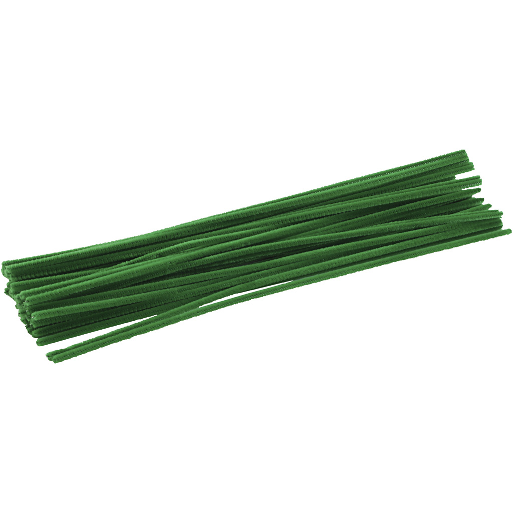 Chenille, L: 30 cm, tykkelse 4 mm, grøn, 50 stk./ 1 pk.