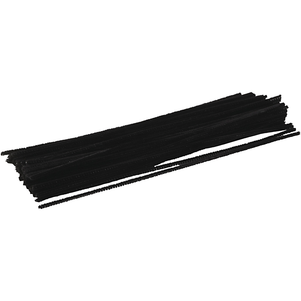 Chenille, L: 30 cm, tykkelse 4 mm, sort, 50 stk./ 1 pk.
