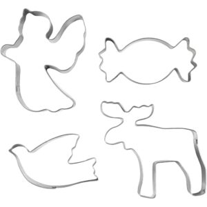 Udstiksforme, Engel, rensdyr, due, karamel, H: 2 cm, str. 4,5-9 cm, metal sølv, 4 stk./ 1 pk.