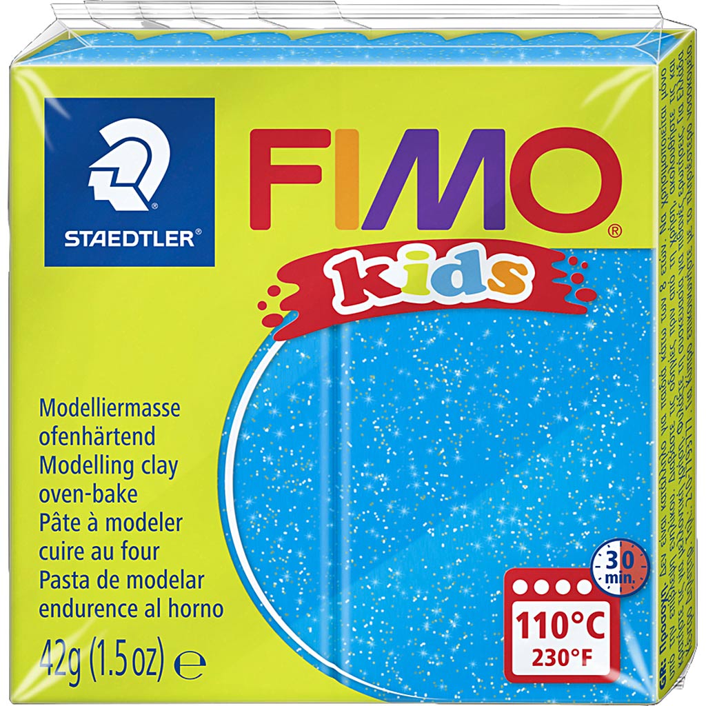 FIMO® Kids Ler, glitter, blå, 42 g/ 1 pk.