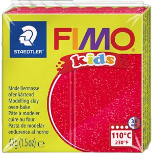 FIMO® Kids Ler, glitter, rød, 42 g/ 1 pk.