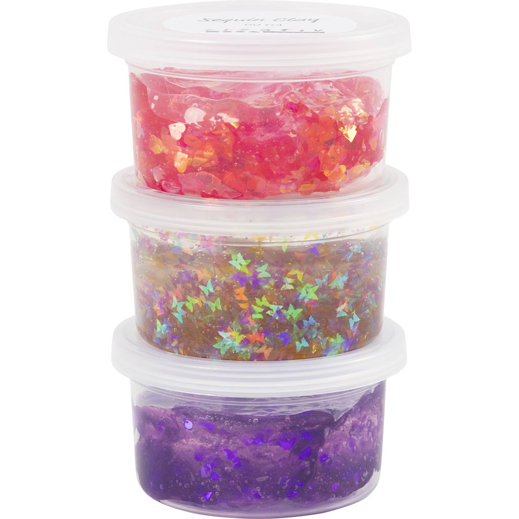 Sequin Clay, lilla/pink harmoni, 3x60 g/ 1 pk.