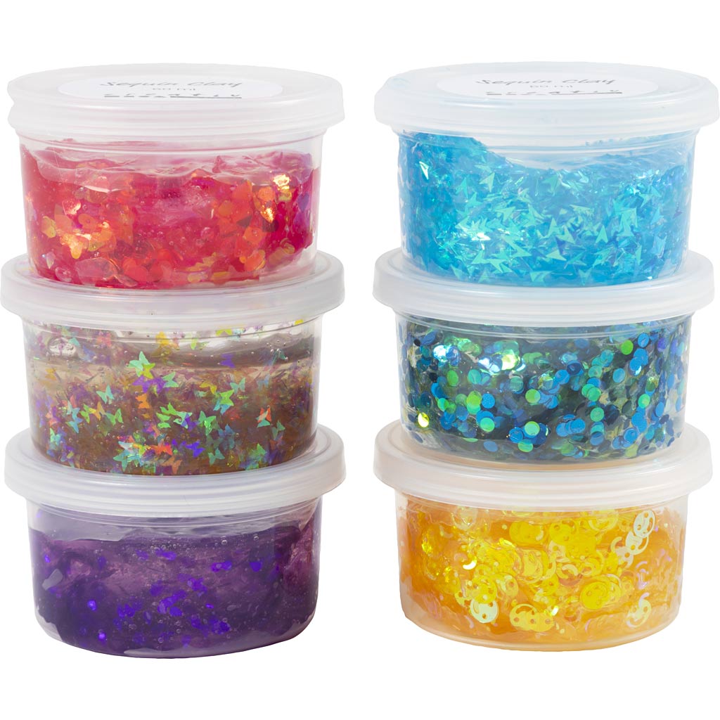 Sequin Clay, blå/grøn harmoni, lilla/pink harmoni, 6x60 g/ 1 pk.