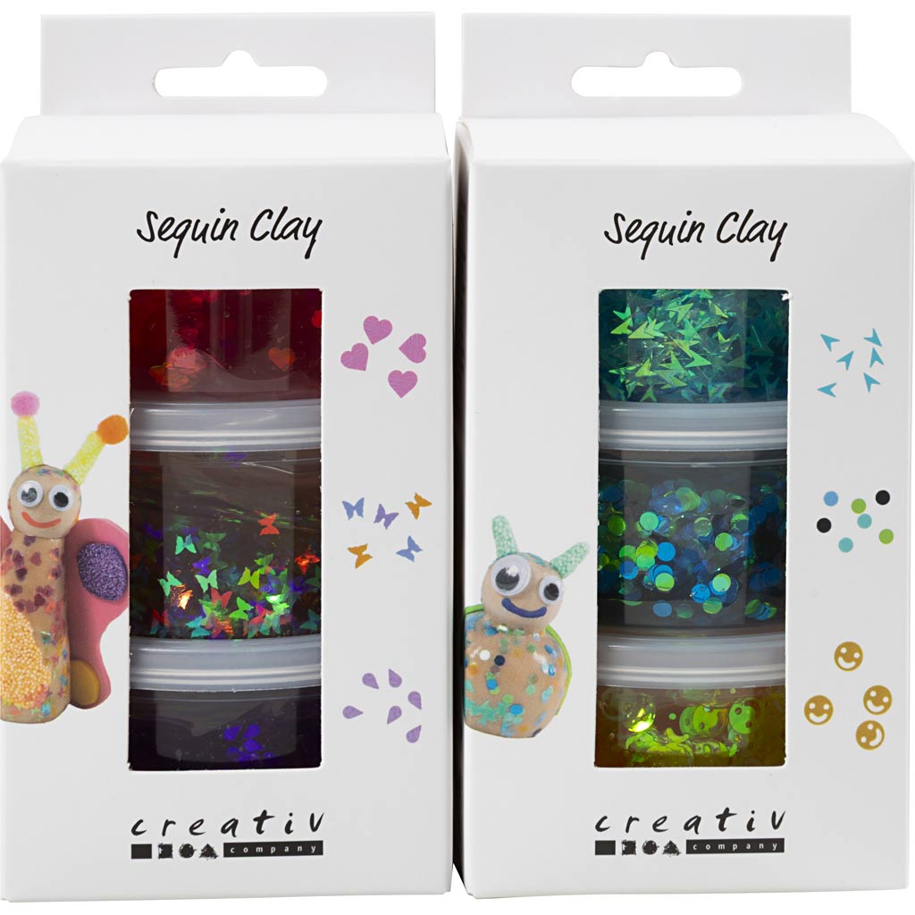 Sequin Clay, blå/grøn harmoni, lilla/pink harmoni, 6x60 g/ 1 pk. - Image 2