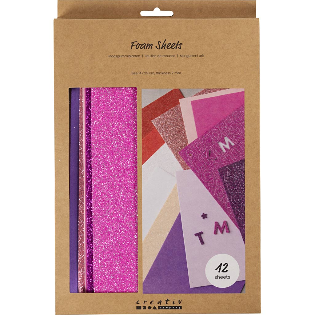 Mosgummi ark, str. 14x25 cm, tykkelse 2 mm, lilla/pink harmoni, 12 ark/ 1 pk. - Image 2