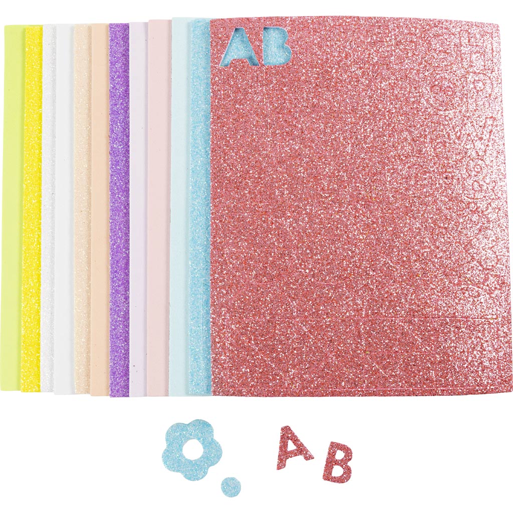 Mosgummi ark, str. 14x25 cm, tykkelse 2 mm, pastelfarver, 12 ark/ 1 pk.