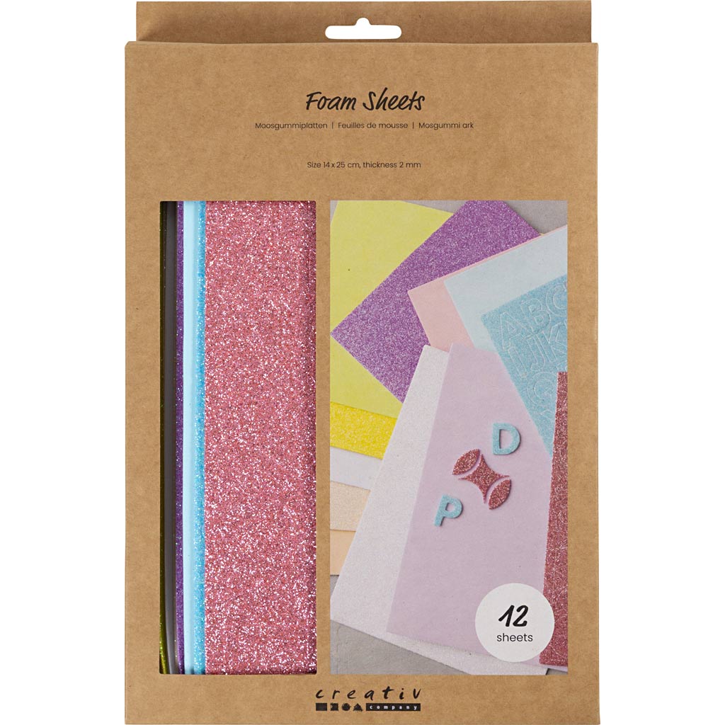 Mosgummi ark, str. 14x25 cm, tykkelse 2 mm, pastelfarver, 12 ark/ 1 pk. - Image 2