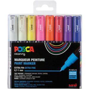 Sæt med Posca Tuscher, PC 1MC, nr. PC-1MC, standardfarver, 16 stk./ 1 pk.
