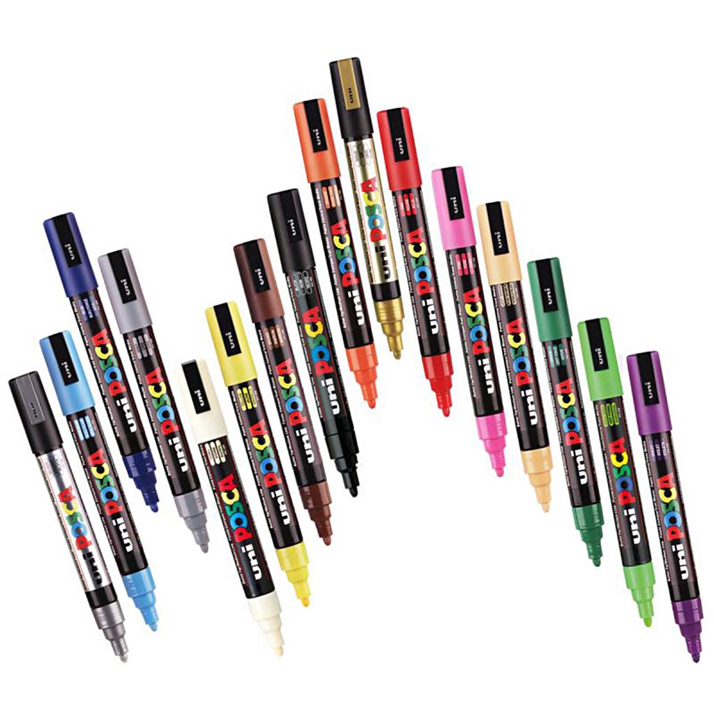 Sæt med Posca Tuscher, PC 5M, nr. PC-5M, standardfarver, 16 stk./ 1 pk. - Image 2