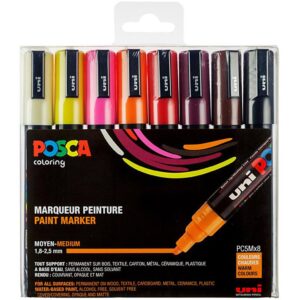 Sæt med Posca Tuscher, PC 5M, nr. PC-5M, varme farver, 8 stk./ 1 pk.