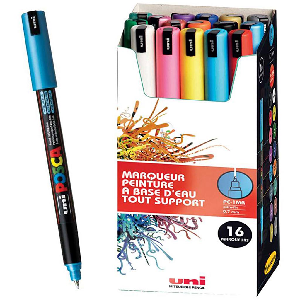 Sæt med Posca Tuscher, PC 1MR, nr. PC-1MR, ass. farver, 16 stk./ 1 pk.