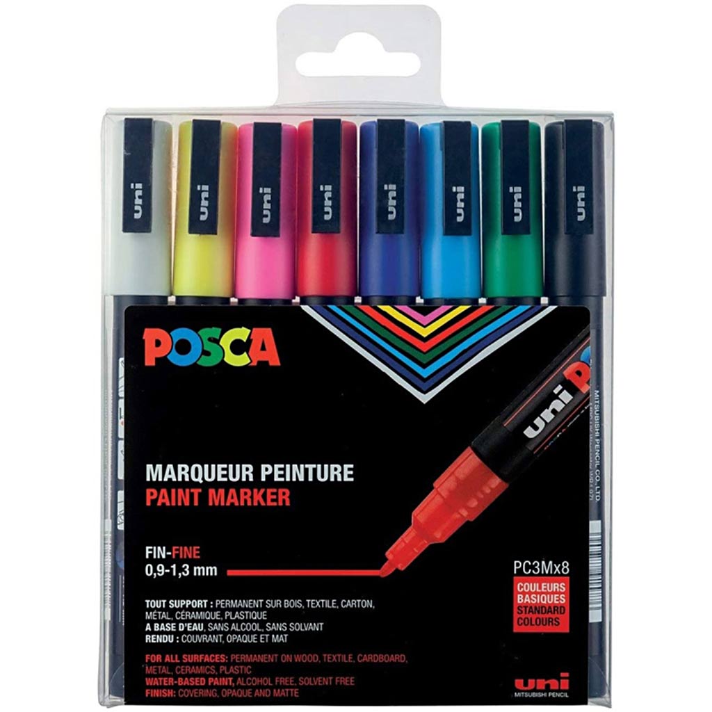 Sæt med Posca Tuscher, PC 3M, nr. PC-3M, standardfarver, 8 stk./ 1 pk.