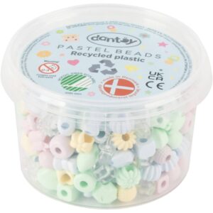 dantoy perler, Genbrugsplast, diam. 5-8 mm, hulstr. 4 mm, ca. 280 ass., pastelfarver, 280 stk./ 1 pk.
