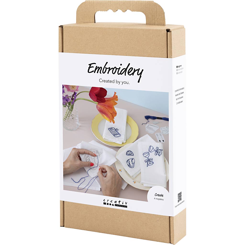 DIY Kit Broderi, servietter, off white, 1 pk. - Image 3