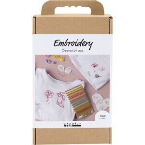 DIY Kit Broderi, t-shirt, hvid, 1 pk.