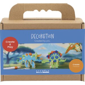 Mini DIY Kit Dekoration, Dinosaur, blå, grøn, orange, rød, 1 pk.