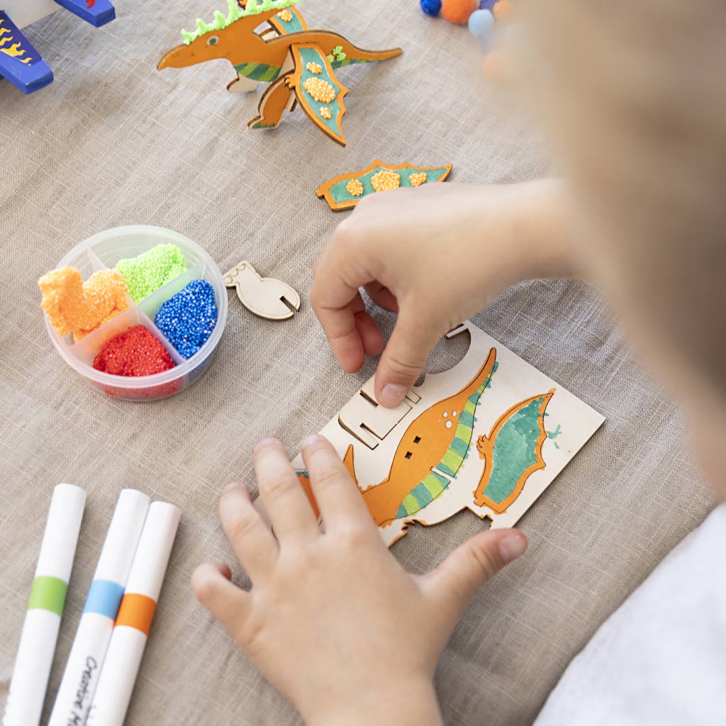 Mini DIY Kit Dekoration, Dinosaur, blå, grøn, orange, rød, 1 pk. - Image 4