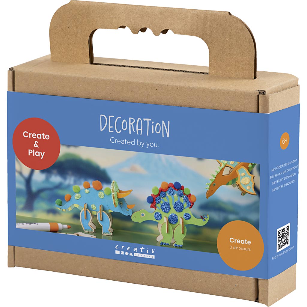 Mini DIY Kit Dekoration, Dinosaur, blå, grøn, orange, rød, 1 pk. - Image 3