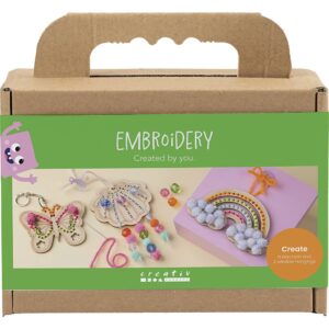 Mini DIY Kit Broderi, Sommerfugl, musling, regnbue, ass. farver, 1 pk.