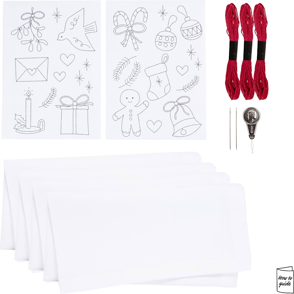 DIY Kit Broderi, Juleservietter, julerød, 1 pk. - Image 4