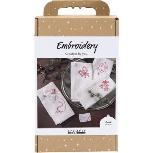 DIY Kit Broderi, Juleservietter, julerød, 1 pk.