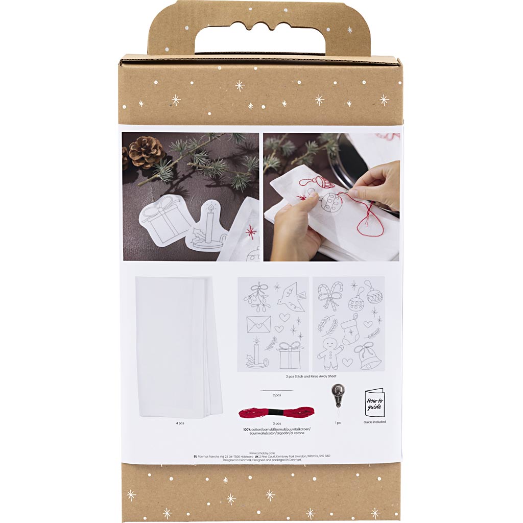 DIY Kit Broderi, Juleservietter, julerød, 1 pk. - Image 2