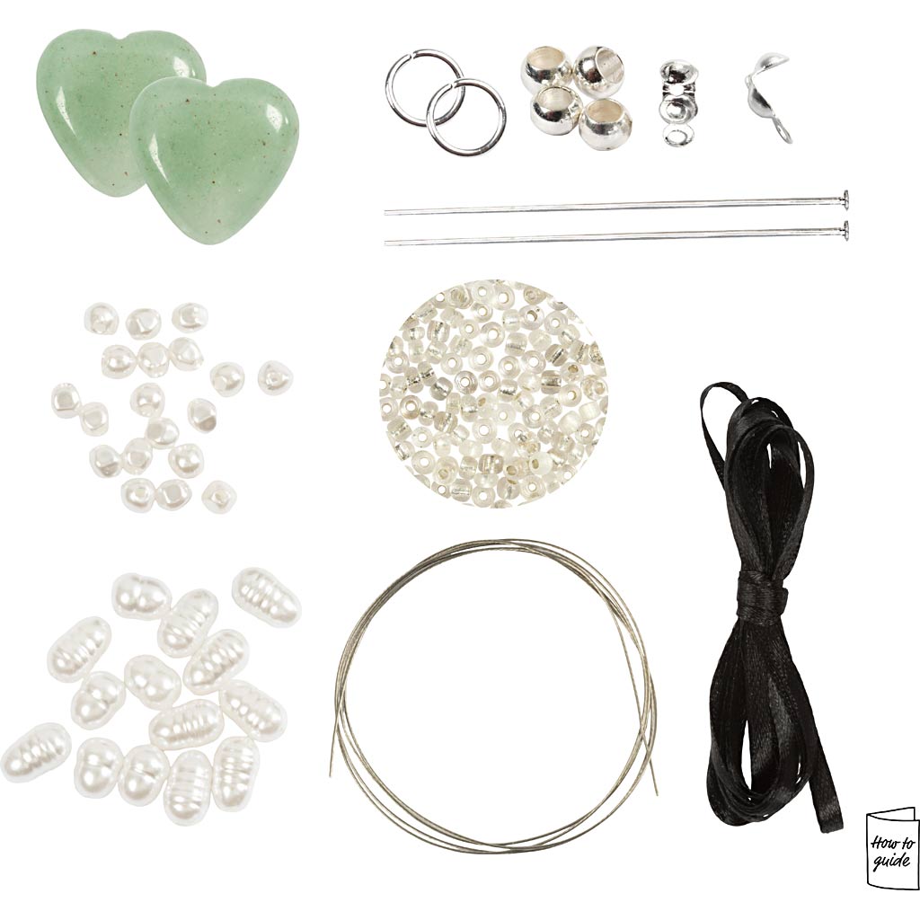 Mini DIY Kit Smykker, Aventurin hjerte, klar, 1 pk. - Image 3