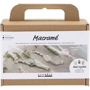Mini DIY Kit Macramé, Nøglering, mat transparent, støvet grøn, sart rosa, lys natur, 1 pk.