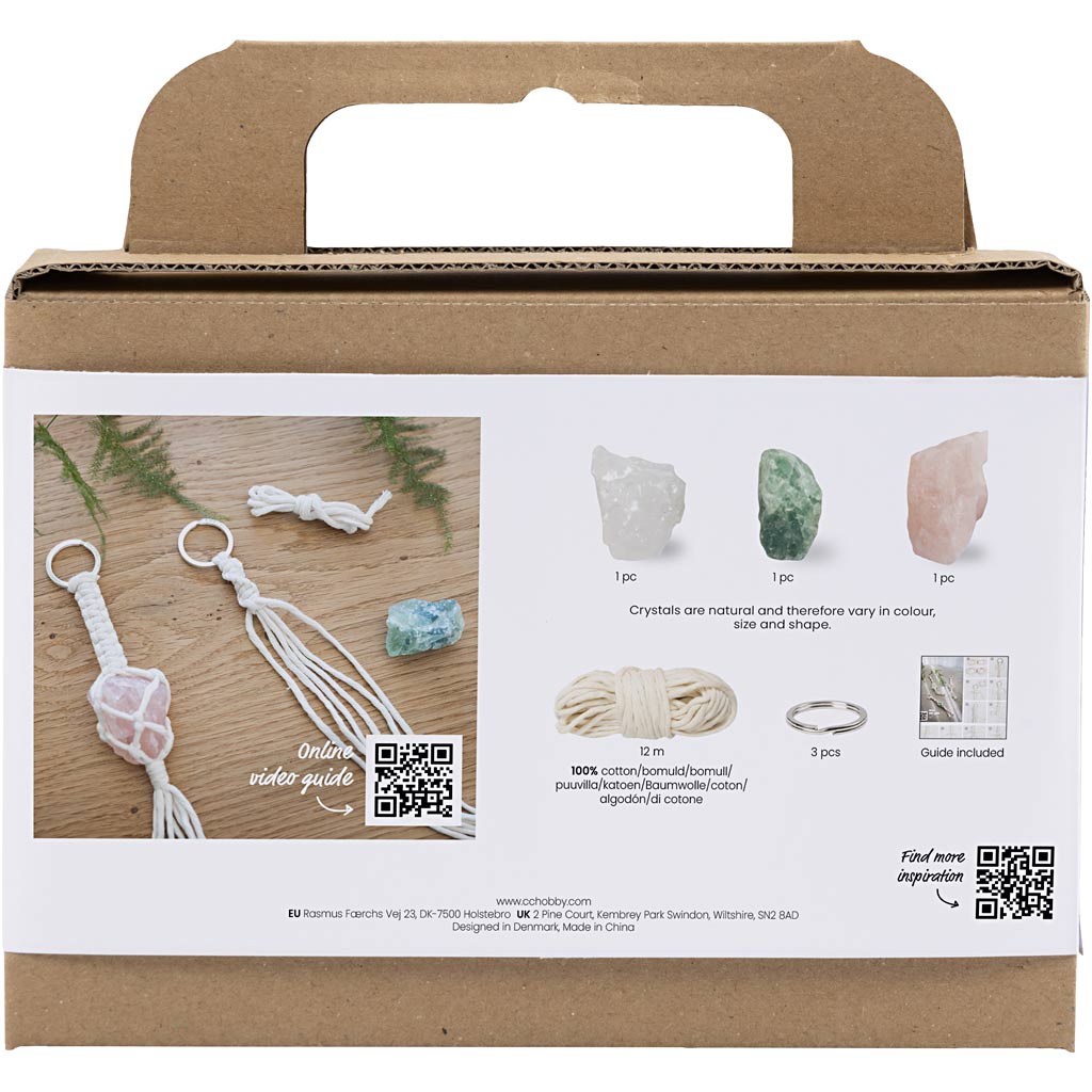 Mini DIY Kit Macramé, Nøglering, mat transparent, støvet grøn, sart rosa, lys natur, 1 pk. - Image 2