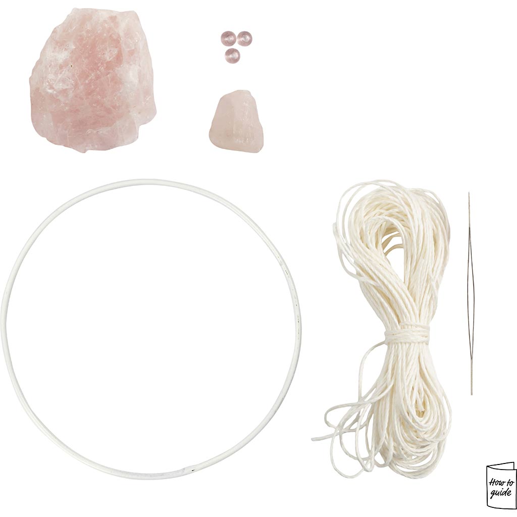 Mini DIY Kit Macramé, Drømmefanger med rosenkvarts krystal, lys rosa, hvid, 1 pk. - Image 4