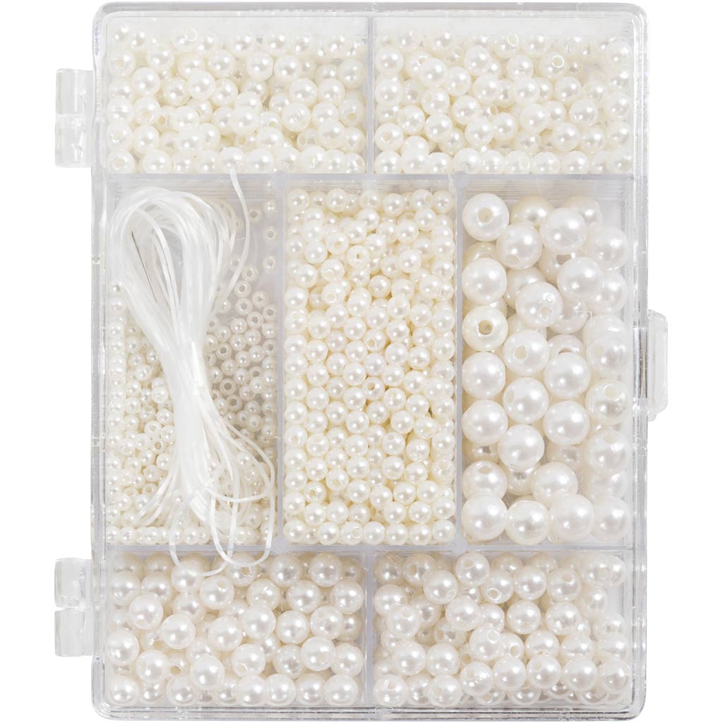 DIY Mix Smykker, Halskæde og armbånd, ca. 1200 stk., hvid perlemor, 1 pk. - Image 4