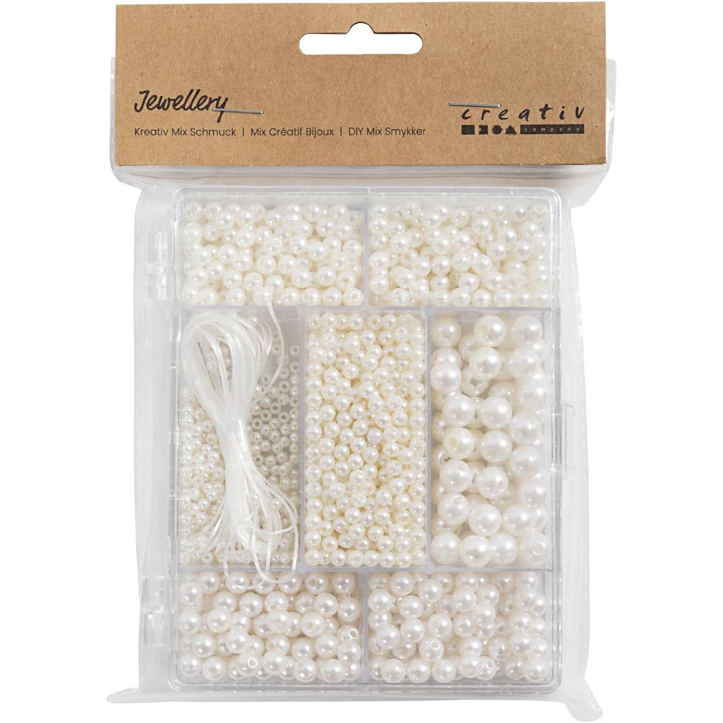 DIY Mix Smykker, Halskæde og armbånd, ca. 1200 stk., hvid perlemor, 1 pk. - Image 2