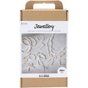 DIY Mix Smykker, Halskæder, armbånd, øreringe, forgyldt, hvid perlemor, 1 pk.