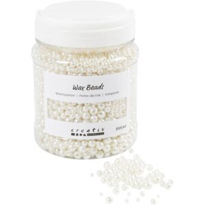 Voksperler, diam. 3-8 mm, hulstr. 1,3-2,5 mm, ca. 5000, hvid perlemor, 430 g, 700 ml/ 1 ds.
