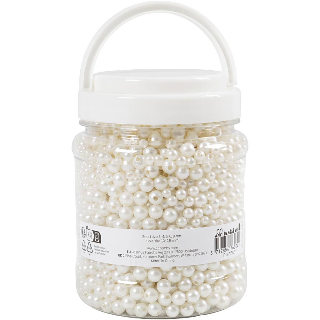 Voksperler, diam. 3-8 mm, hulstr. 1,3-2,5 mm, ca. 5000, hvid perlemor, 430 g, 700 ml/ 1 ds. - Image 3