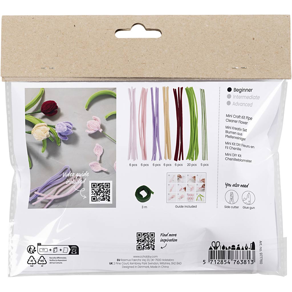 Mini DIY Kit Chenilleblomster, Tulipaner, ass. farver, 1 pk. - Image 2