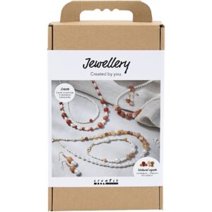 DIY Kit Smykker, beige, brændt orange, hvid perlemor, 1 pk.