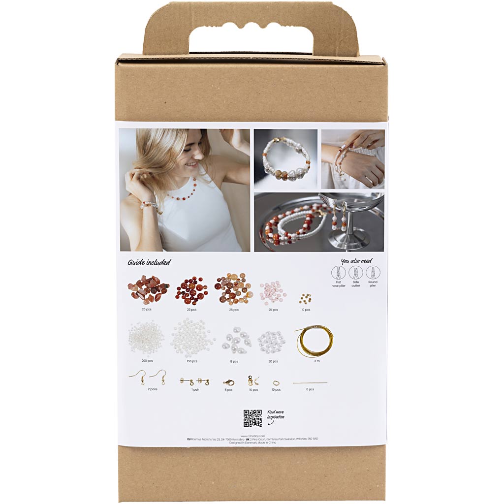 DIY Kit Smykker, beige, brændt orange, hvid perlemor, 1 pk. - Image 2